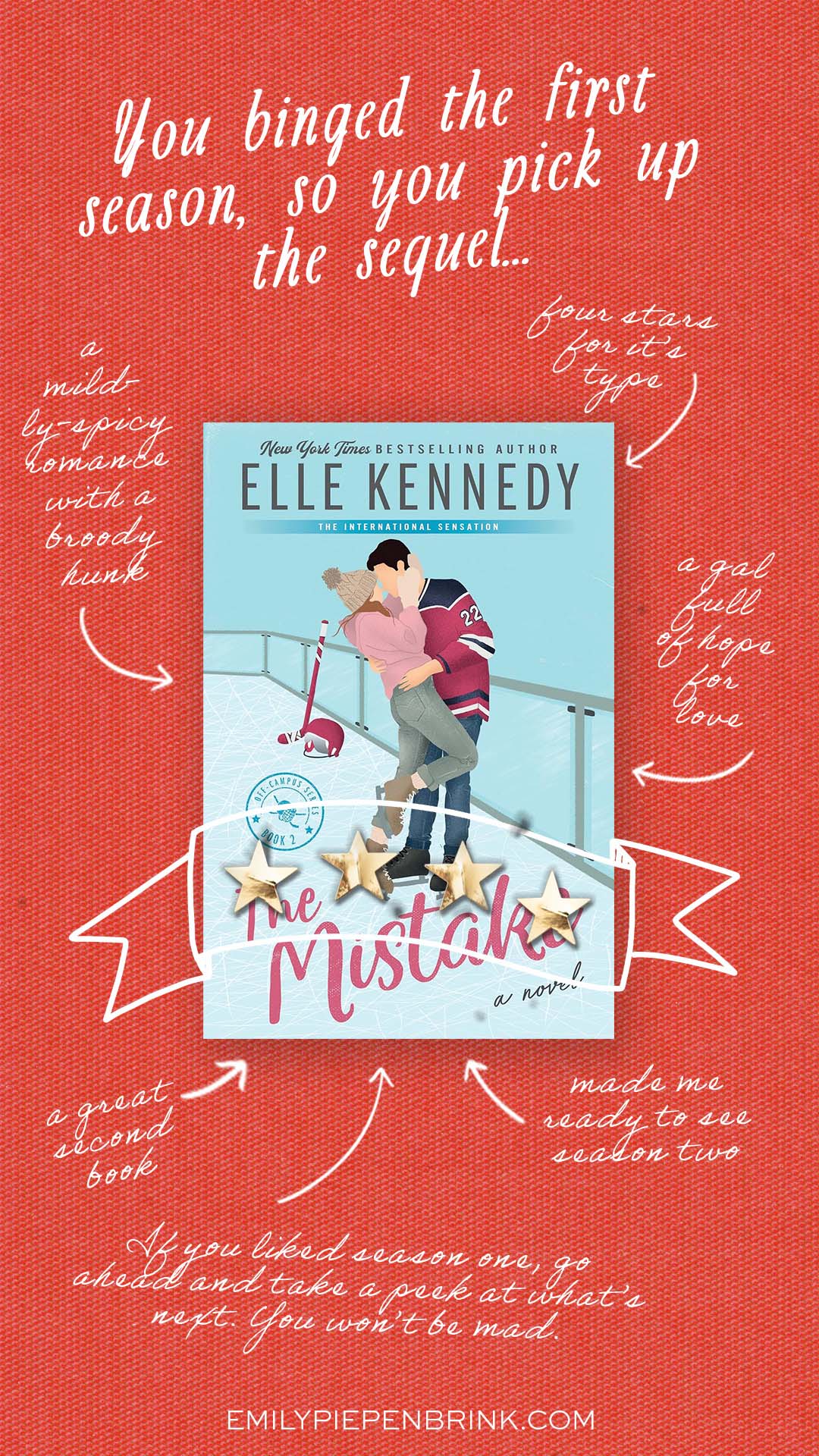 The cover of the book, The Mistake, with notes written around it.